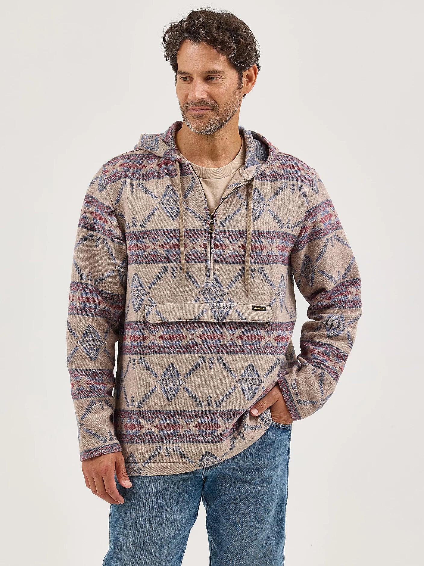 112368214 - Wrangler 1/4 Zip Hooded Popover - Desert Taupe