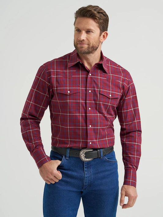 112369263 Wrangler Wrinkle Resist Long Sleeve Shirt - Classic Fit - Burgundy