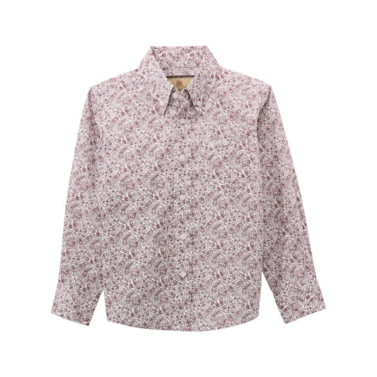 112369451 Wrangler Boys Classic Long Sleeve Shirt - White/Burgundy