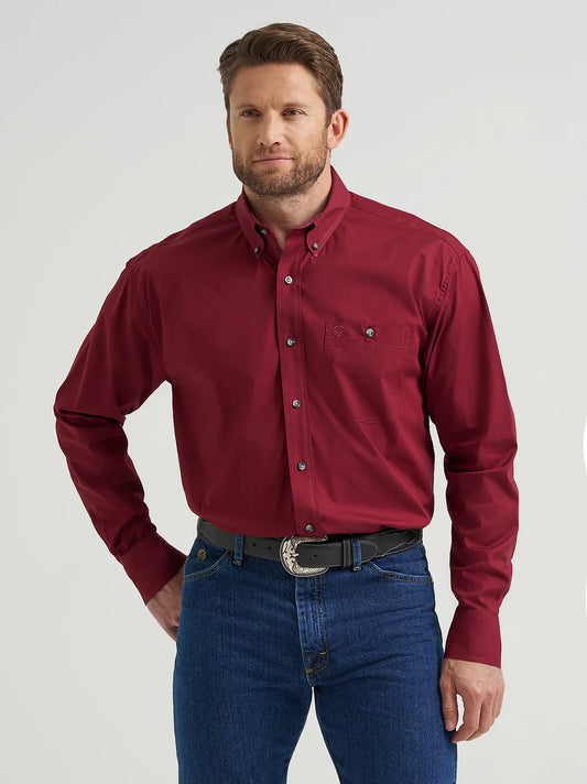 112369627 Wrangler George Strait Collection One Pocket Long Sleeve Shirt - Wine