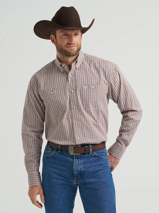 112369635 Wrangler George Strait Collection Two Pocket Long Sleeve Shirt - Stone Multi