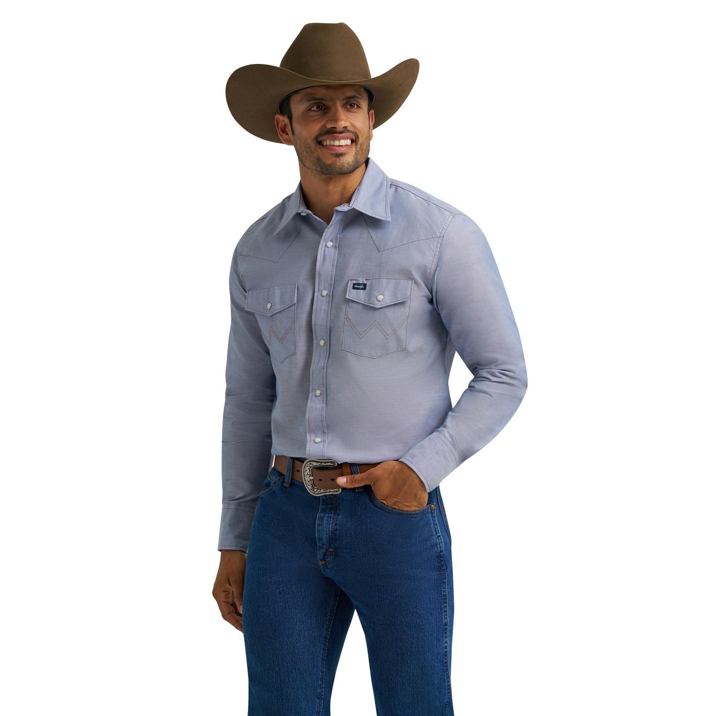 112370330 Wrangler Chambray Long Sleeve Work Shirt