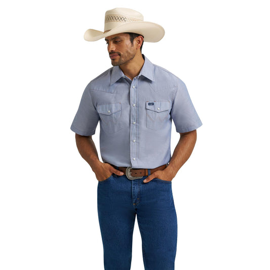 112370331 - Wrangler Western Chambray Short Sleeve Work Shirt
