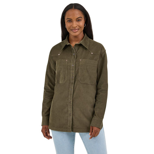 112371673 Wrangler Retro Punchy Boyfriend Cord Shirt - Olive