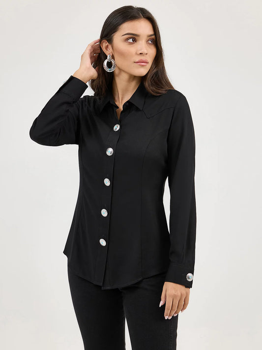 112371916 Wrangler Retro Concho Button Western Shirt Black