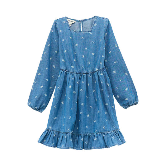 112372431 Girls Western Snap Dress - Denim