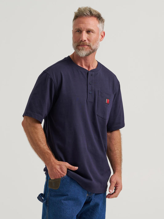 112375064 Wrangler® RIGGS WORKWEAR® Short Sleeve Henley - Navy