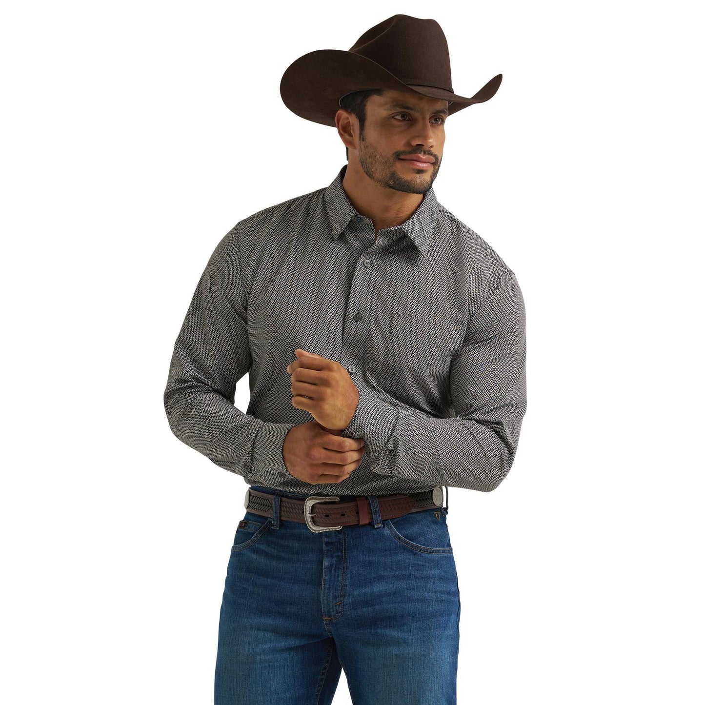 112381617 Wrangler® X Cody Johnson Long Sleeve Performance Shirt - Classic Fit - Buttons - Black Multi