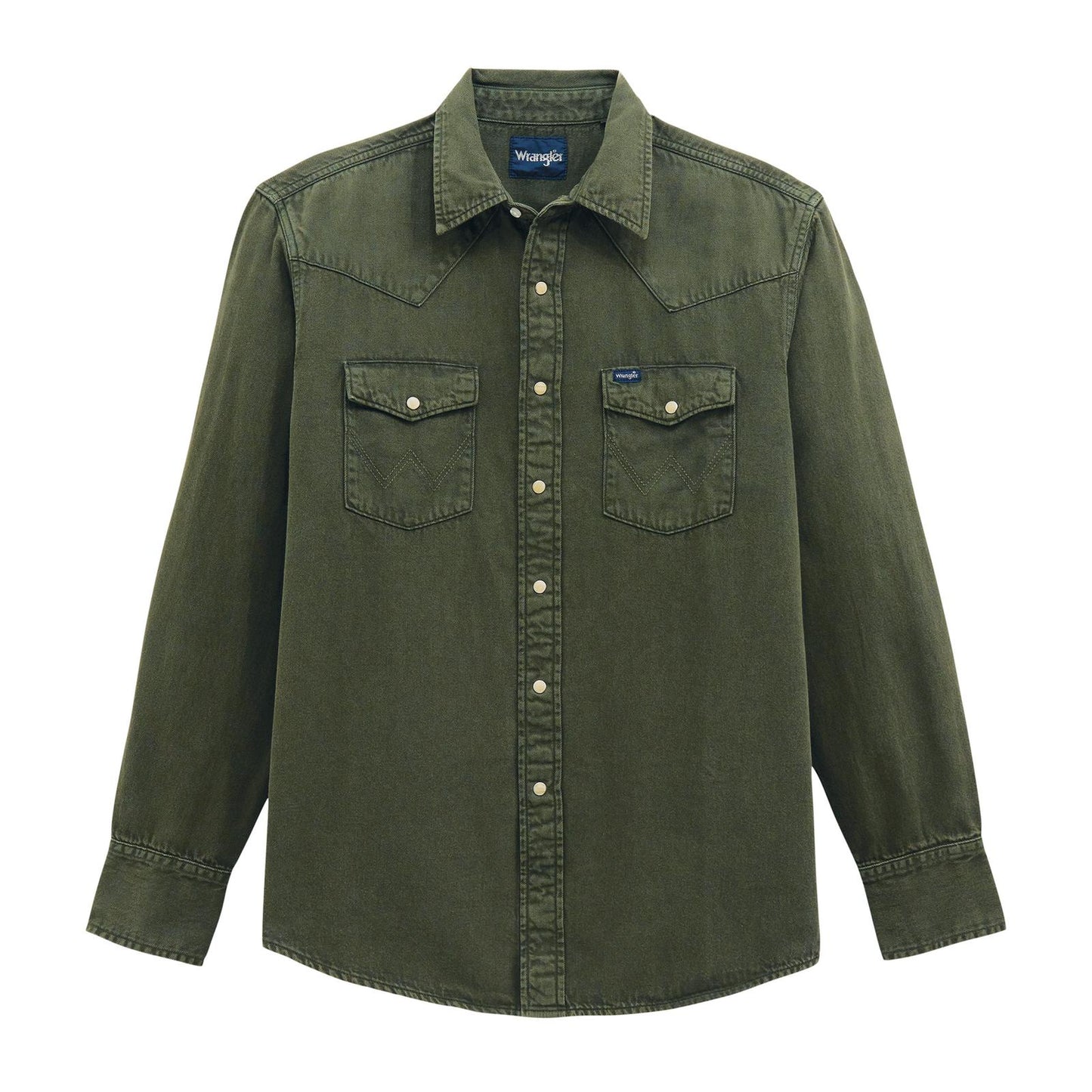 112381633 Wrangler Denim Long Sleeve Shirt - Olive Denim