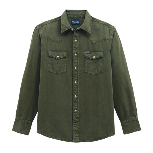 112381633 Wrangler Denim Long Sleeve Shirt - Olive Denim