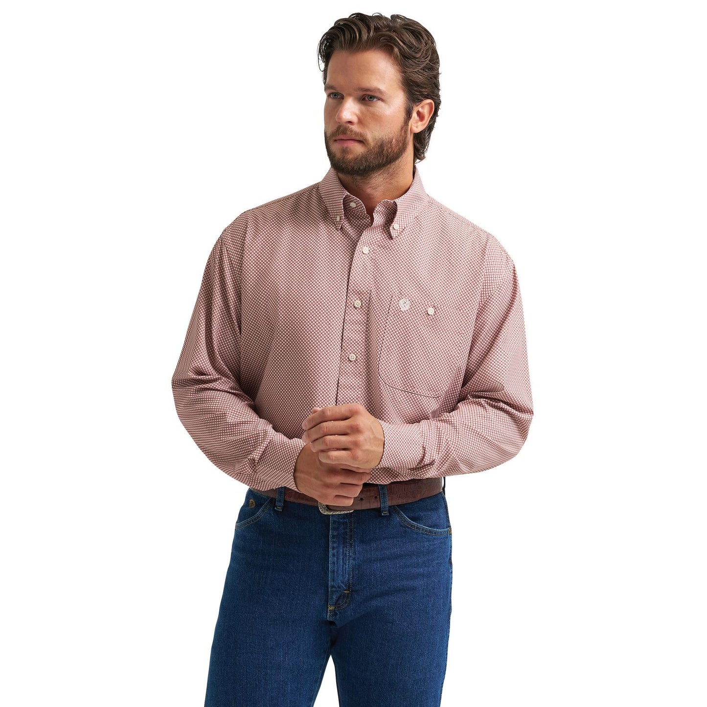 112381956 Wrangler® George Strait Collection Performance One Pocket Long Sleeve Shirt - Relaxed Fit - Rust