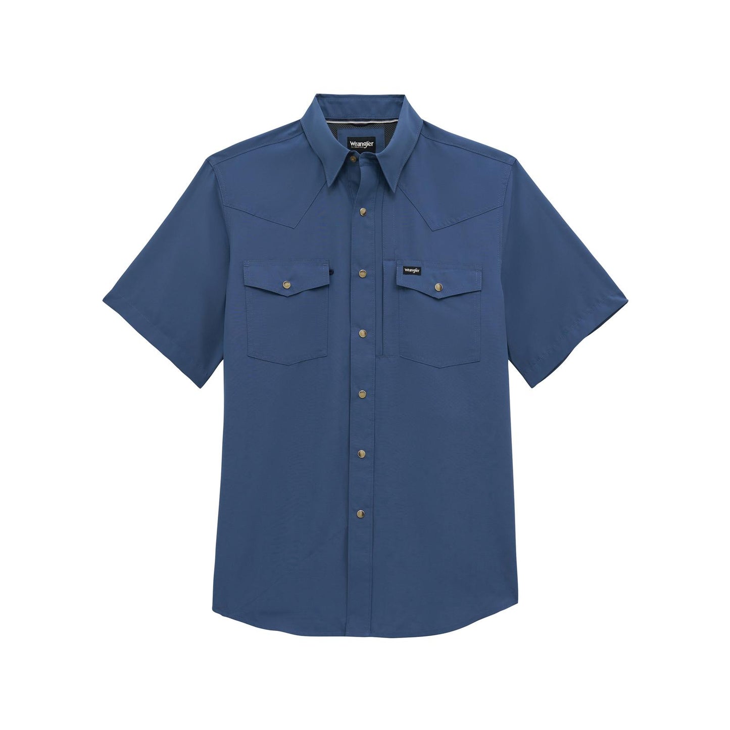 112382384 Wrangler All Terrain Gear Men's Western Performance Short Sleeve Solid Shirt - Vintage Indigo