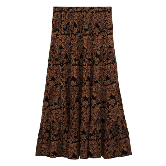 112382513 Ladies Wrangler Retro Punchy Tooled Skirt - Black & Brown