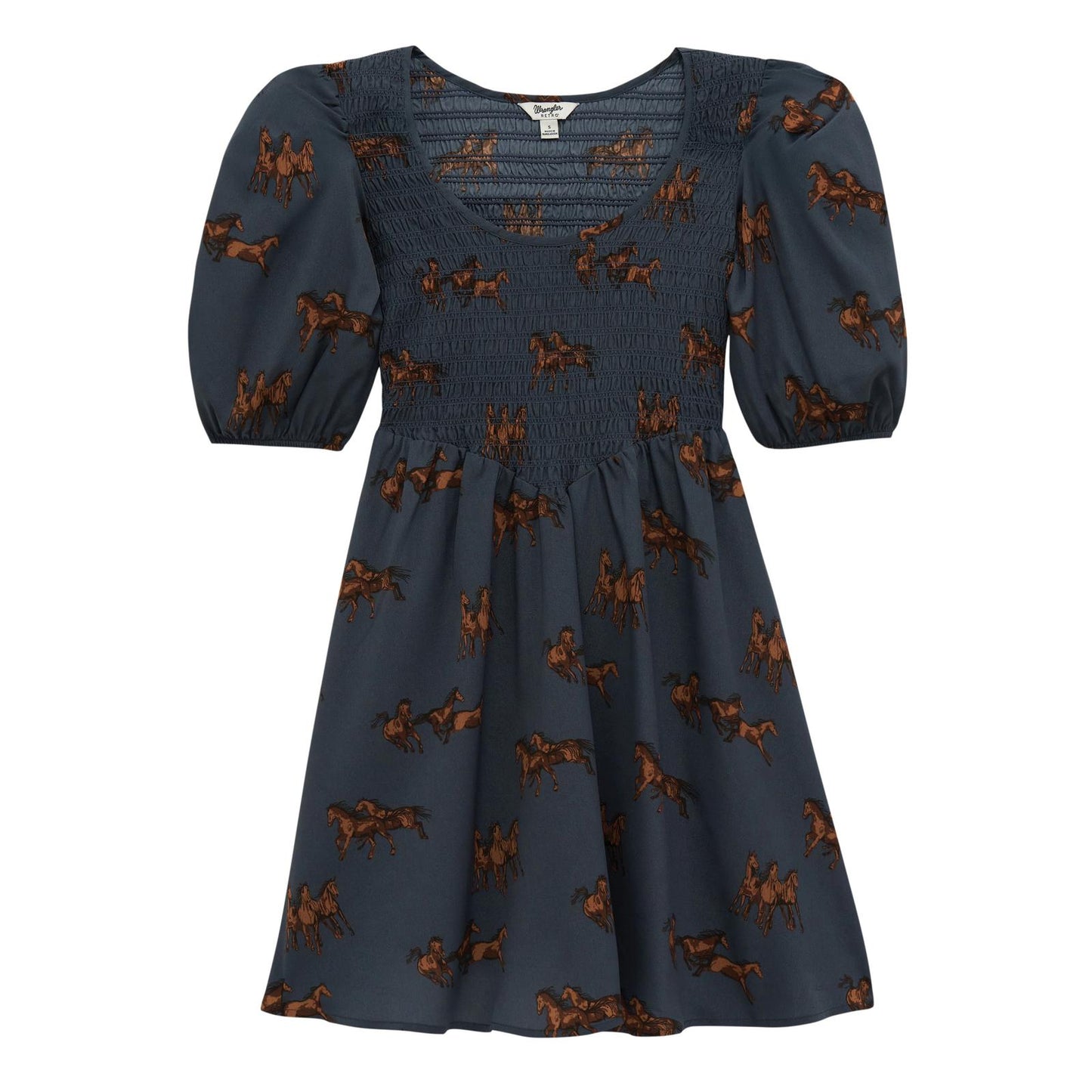 112382665 Wrangler Retro Punchy Horse Smocked Dress - Blue