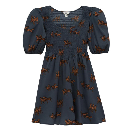 112382665 Wrangler Retro Punchy Horse Smocked Dress - Blue