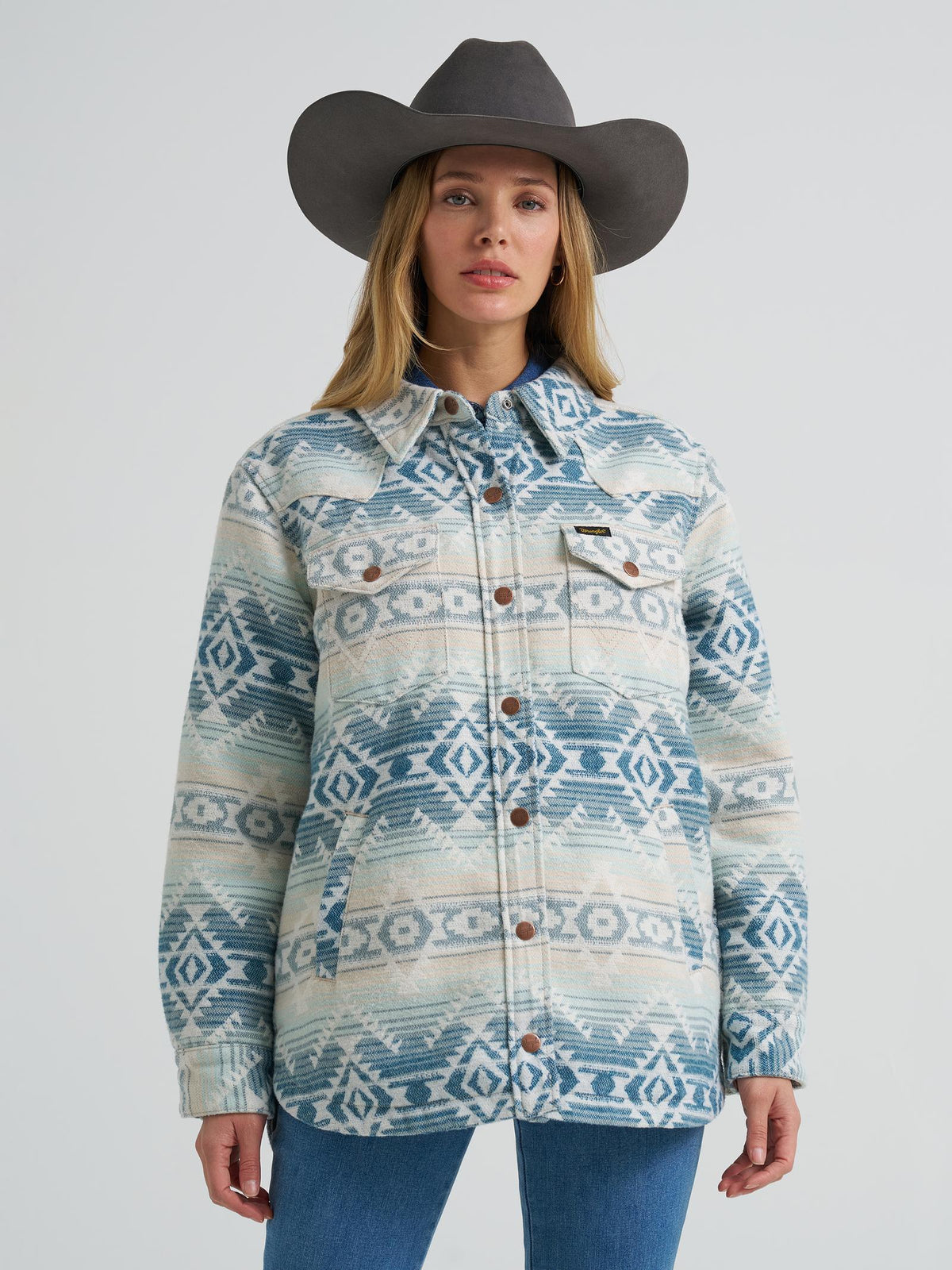 112382779 Womens Wrangler Retro Lined Jaquard Jacket Blue