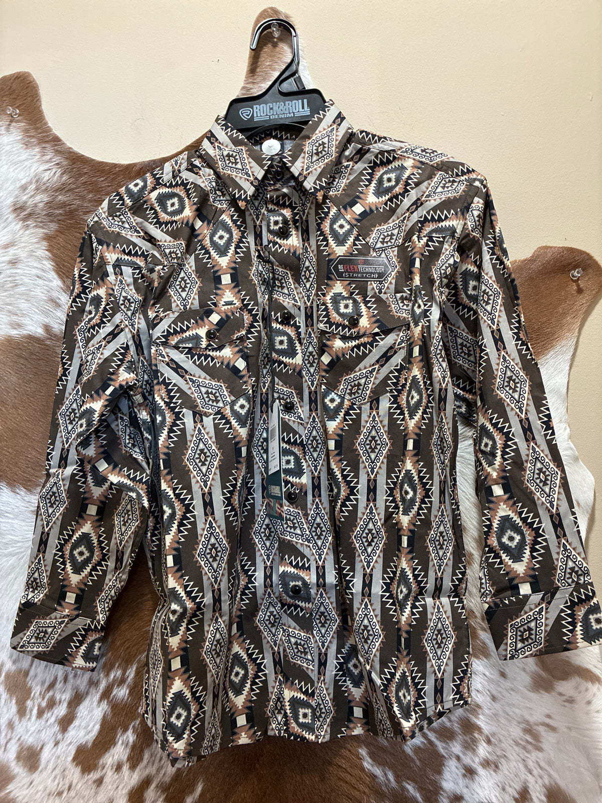 BBN2S09440 Rock&Roll Aztec Printed Longsleeve Snap Shirt - Dark Brown