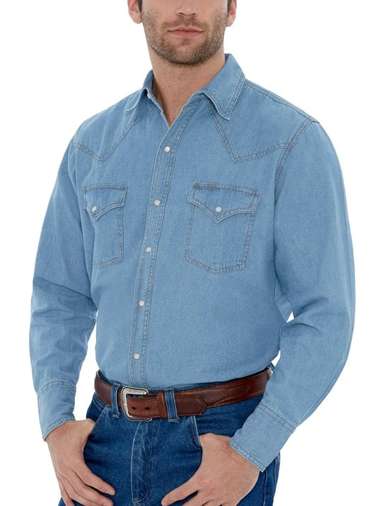 15202960-09  Men's Ely Cattleman Long Sleeve Washed Denim Western Snap Shirt