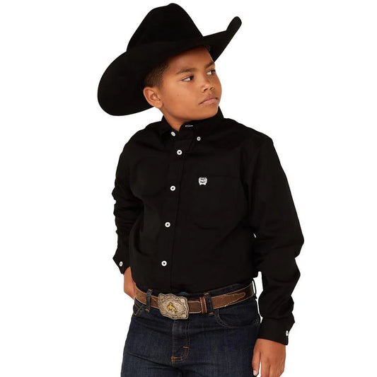 MTW7060027 Cinch Boy's Solid Button-Down Western Shirt - Black