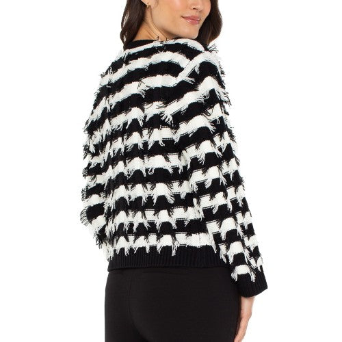 LM8H63SR19 Liverpool Long Mix Stitch Fringe Collarless Long Sleeve Cardigan