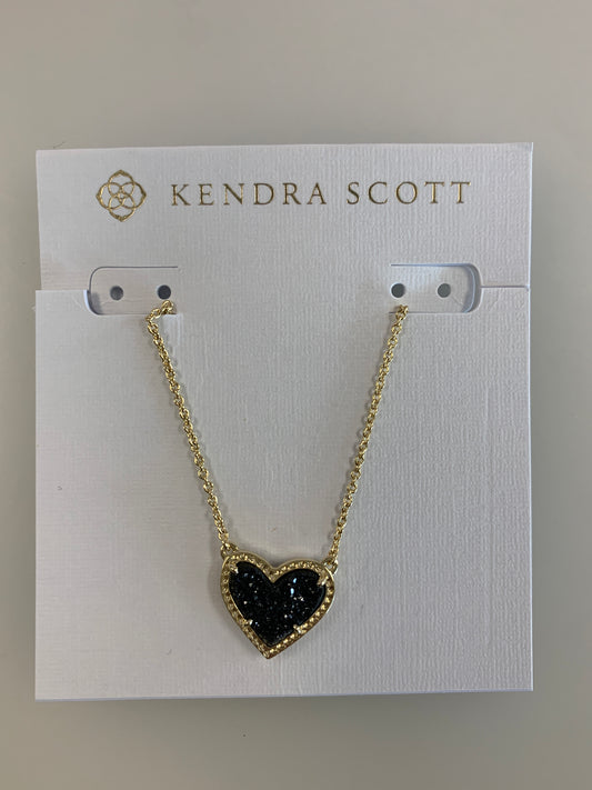 4217717840 Kendra Scott Ari Heart Gold Pendant Necklace in Black Drusy