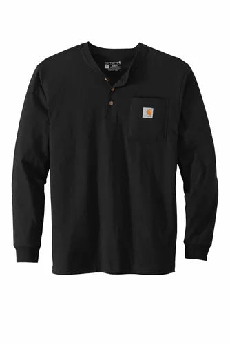 K128 Blk Carhartt Long Sleeve Pocket Henley T-Shirt