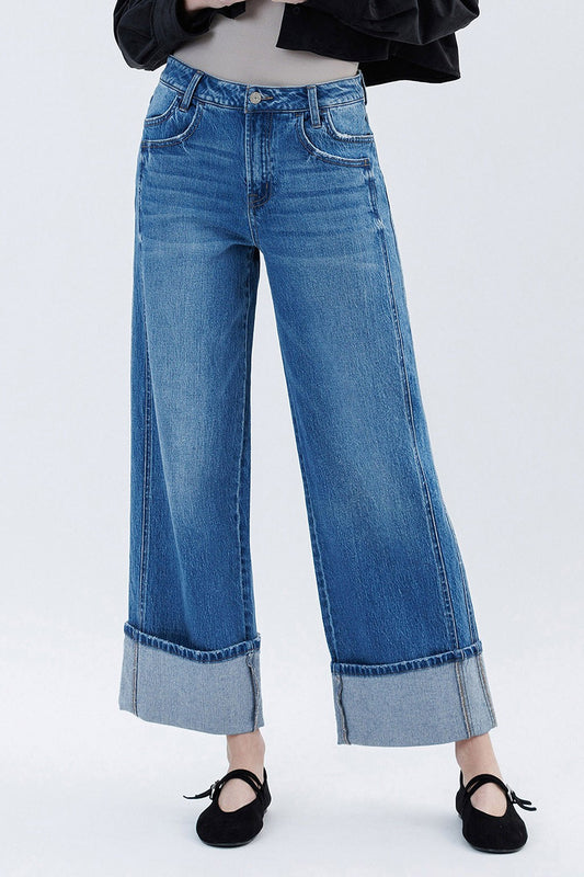 T6515D Vervet Super High Rise Cuffed Baggy Wide Jeans