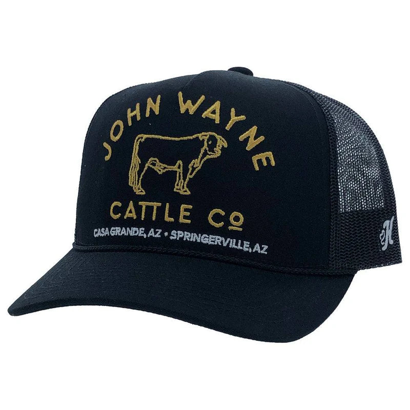 2266T-BK John Wayne Black 5 Panel Trucker with Mustard Stitch Logo