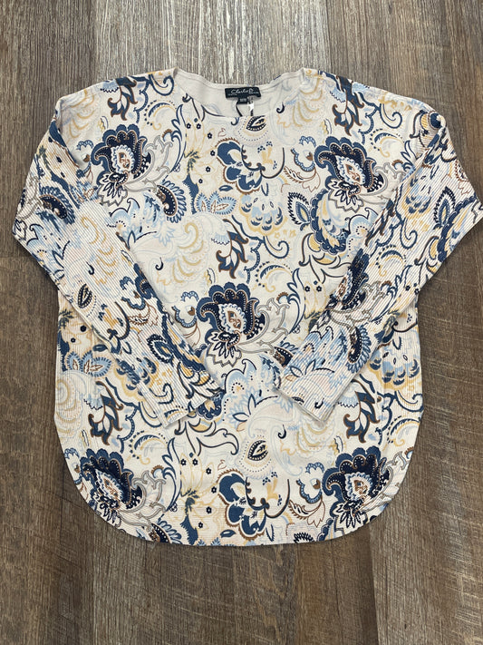 C2818P Charlie B Printed Long Sleeve Boat Neck Top w/ Pockets