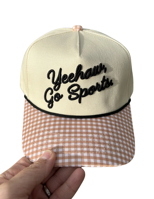 Summer Tees Embroidered Yeehaw Go Sports Gingham Trucker Cap - Ladies