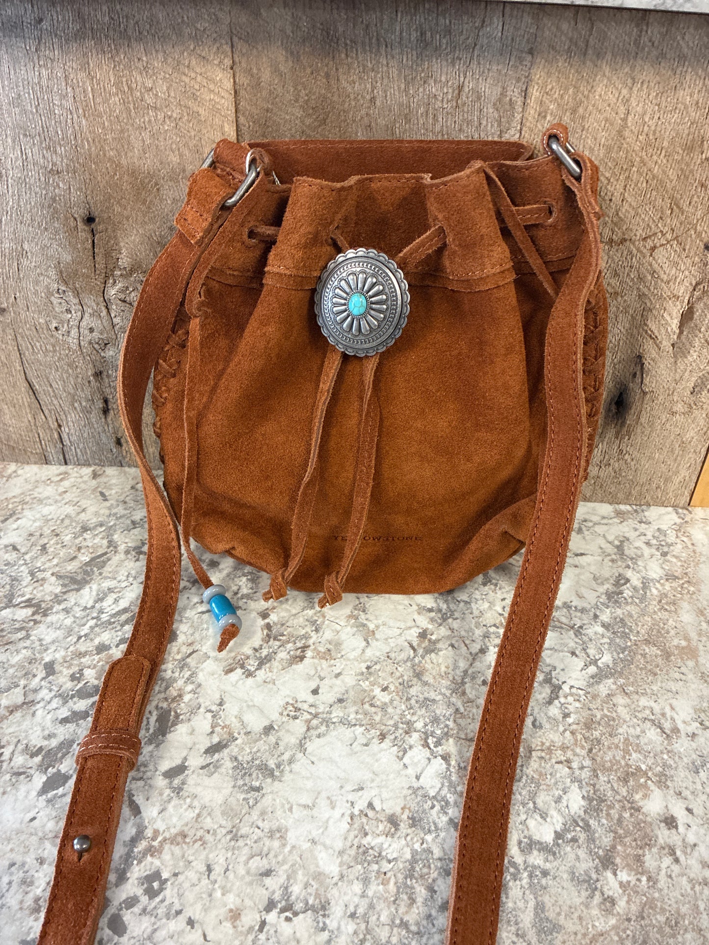 S-14557 Myra Yellowstone Sundown Ember Suede Leather Bucket Bag