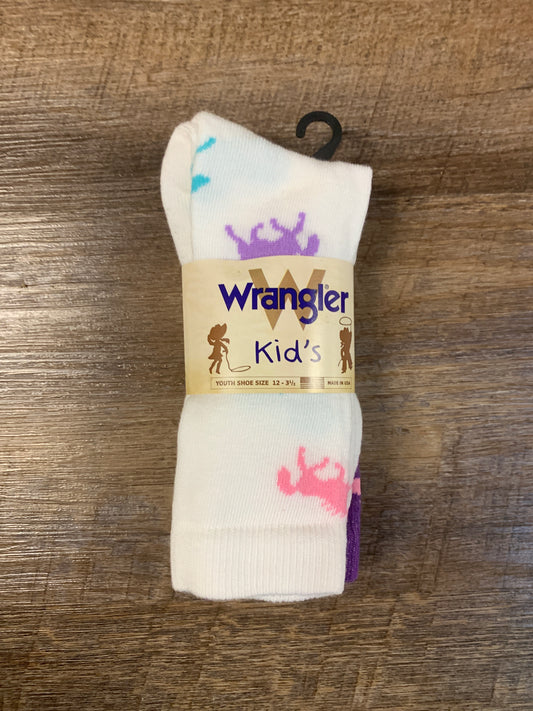 Wrangler Kid's Purple and White Horse Socks 2 pack