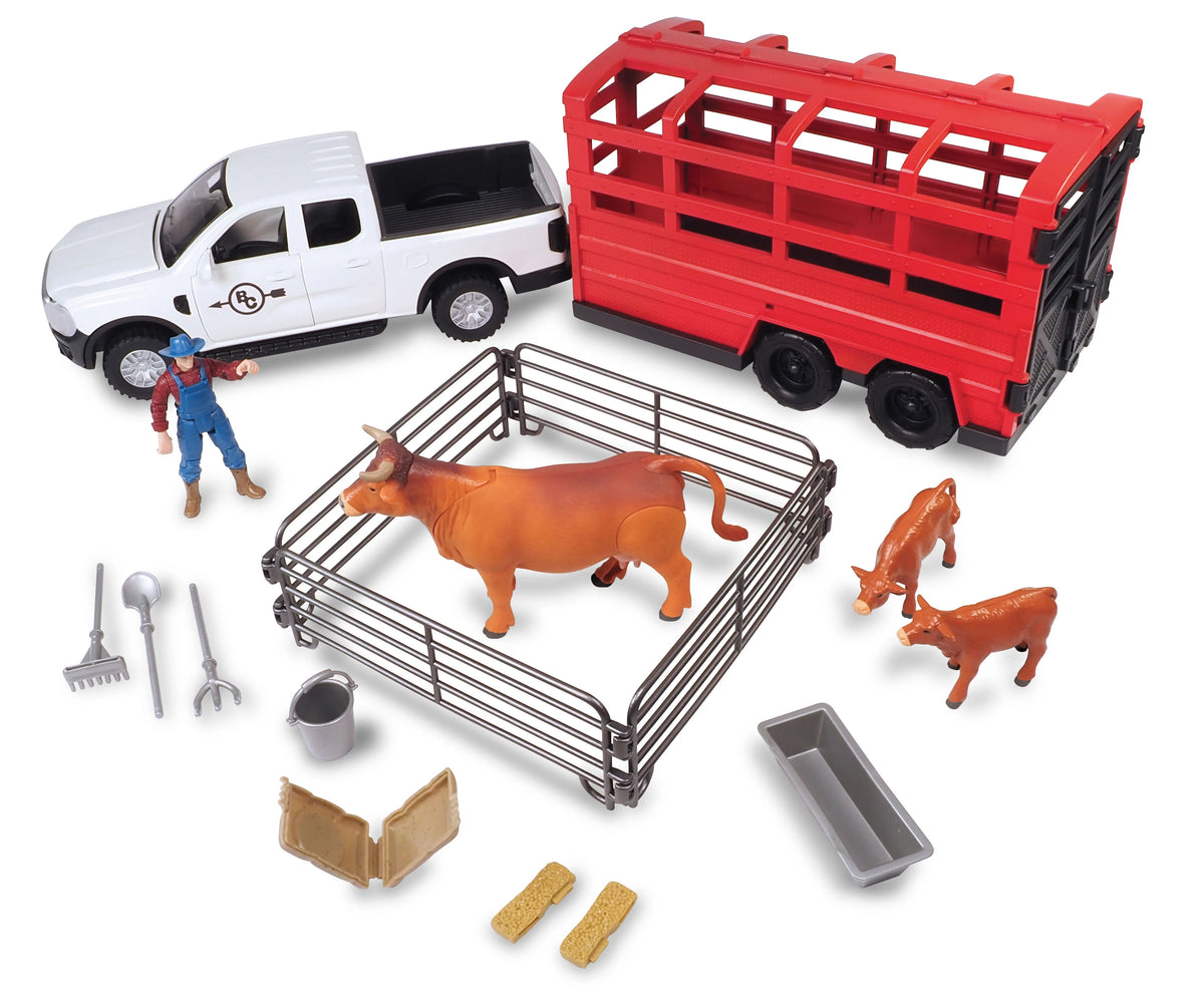 517 Big Country Adventures 18-Piece Truck & Cattle Trailer Playset