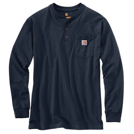 K128 Nvy Carhartt Long Sleeve Pocket Henley T-Shirt