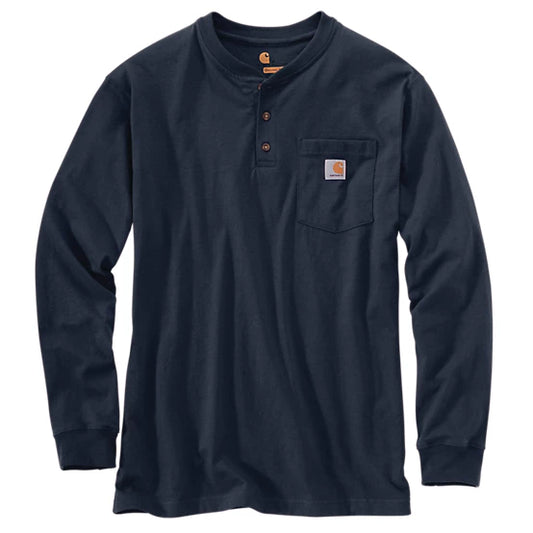 K128 Nvy Carhartt Long Sleeve Pocket Henley T-Shirt