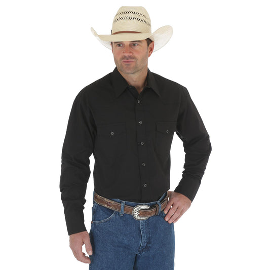 71105BK Wrangler Black Solid Snap Long Sleeve Shirt