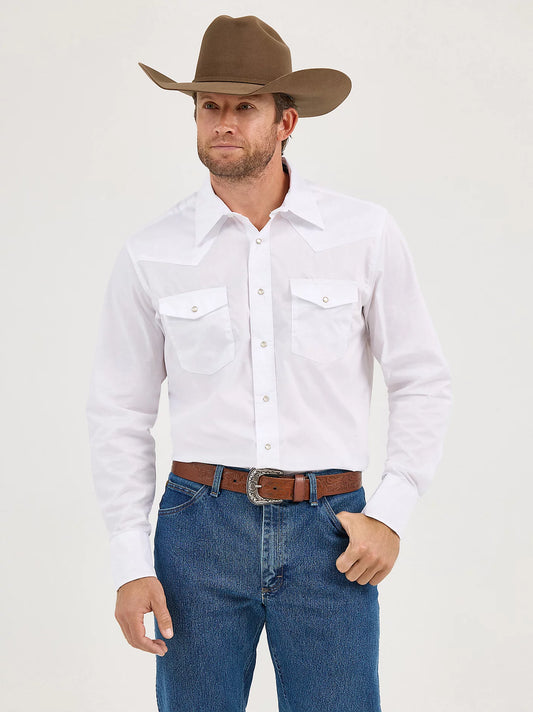 71105WH Wrangler White Solid Snap Long Sleeve Shirt