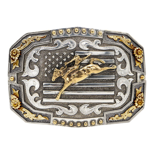 748 AndWest Bronc Rider Flag Buckle