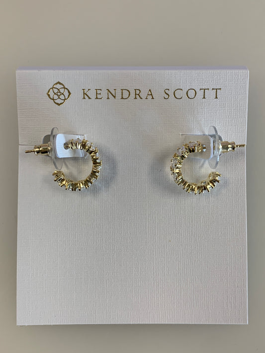 9608803467 Kendra Scott Cailin Gold Crystal Huggie Earrings in White CZ