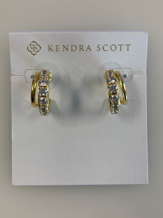 4217719636 Kendra Scott Livy Gold Huggie Earrings in White Crystal
