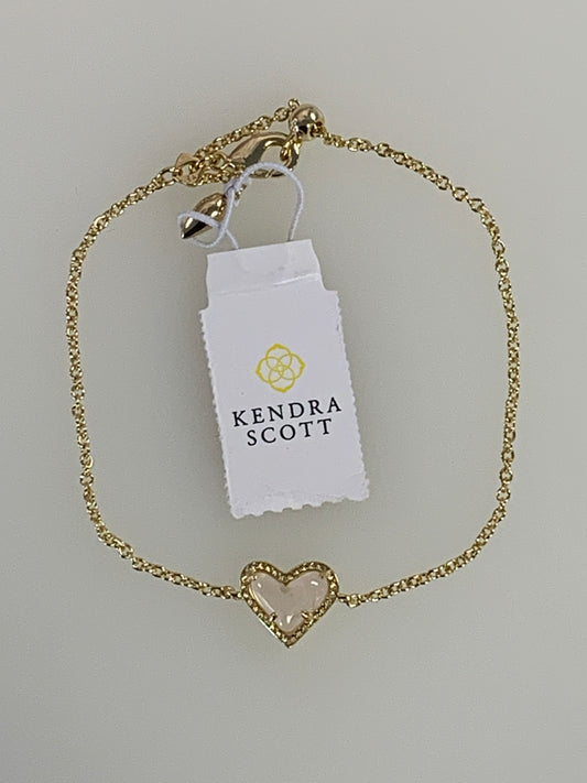 4217717854 Kendra Scott Ari Heart Gold Chain Bracelet in Rose Quartz