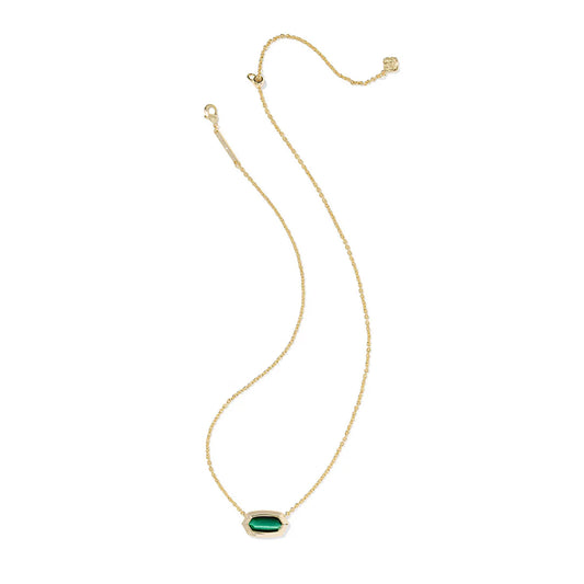 9608884593 Kendra Scott Elisa Bezel Gold Short Pendant Necklace in Green Tigers Eye