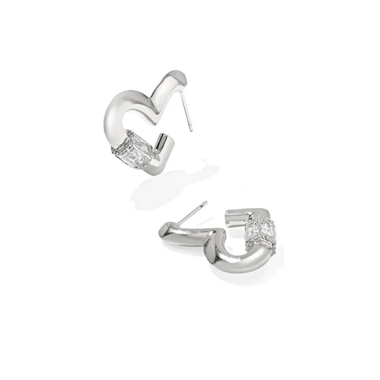 9608886328 Kendra Scott Emery Heart Rhodium Hoop Earrings in White Cubic Zirconia
