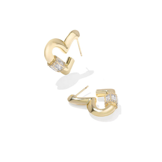 9608886350 Kendra Scott Emery Heart Gold Hoop Earrings in White Cubic Zirconia