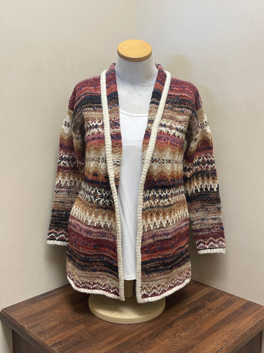 C2934 Charlie B Long Jacquard Cardigan w/ Patch Pockets