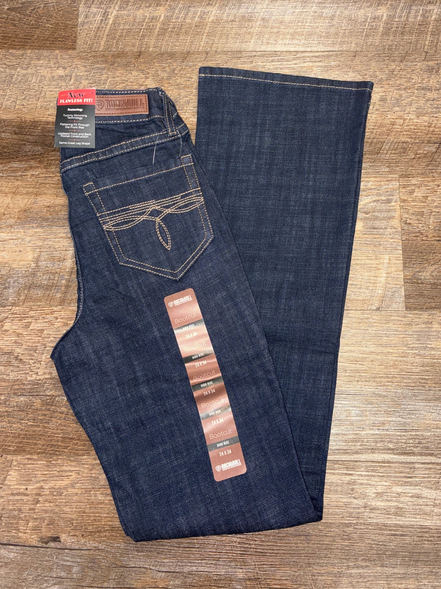 BW4HD09750 Women's Rock & Roll Cowgirl Jeans Bootcut High Rise Bootstitch Pocket