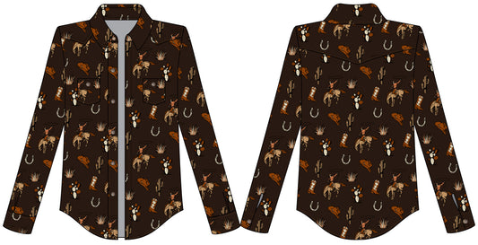 BGN2S07143 Rock & Roll Girls Print Snap Up Shirt