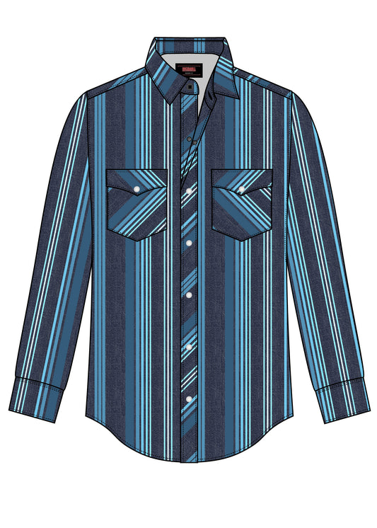 BMN2S07153 Rock & Roll Striped Snap Shirt
