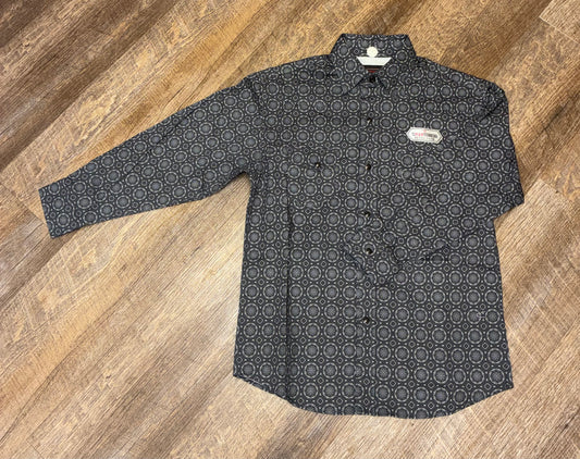 BBN2S09422 Boy's Rock & Roll Longsleeve Snap Shirt Medallion Printed Charcoal