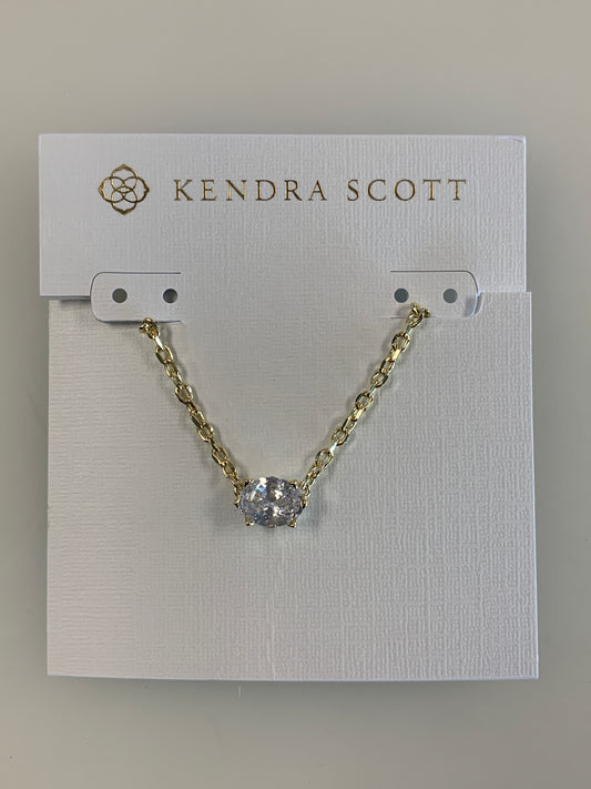 9608803459 Kendra Scott Cailin Gold Pendant Necklace in White CZ